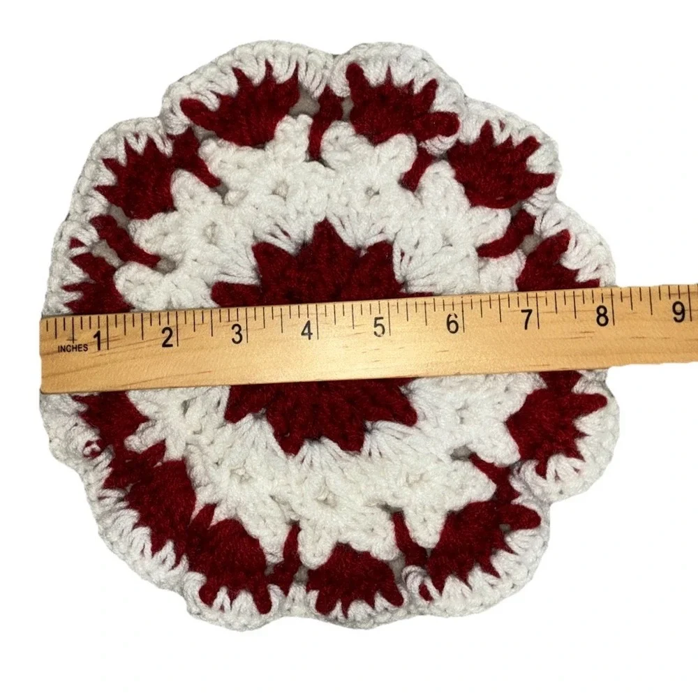 Handmade Hot Pad Pot Holder Trivet Round White Brown‎ 8